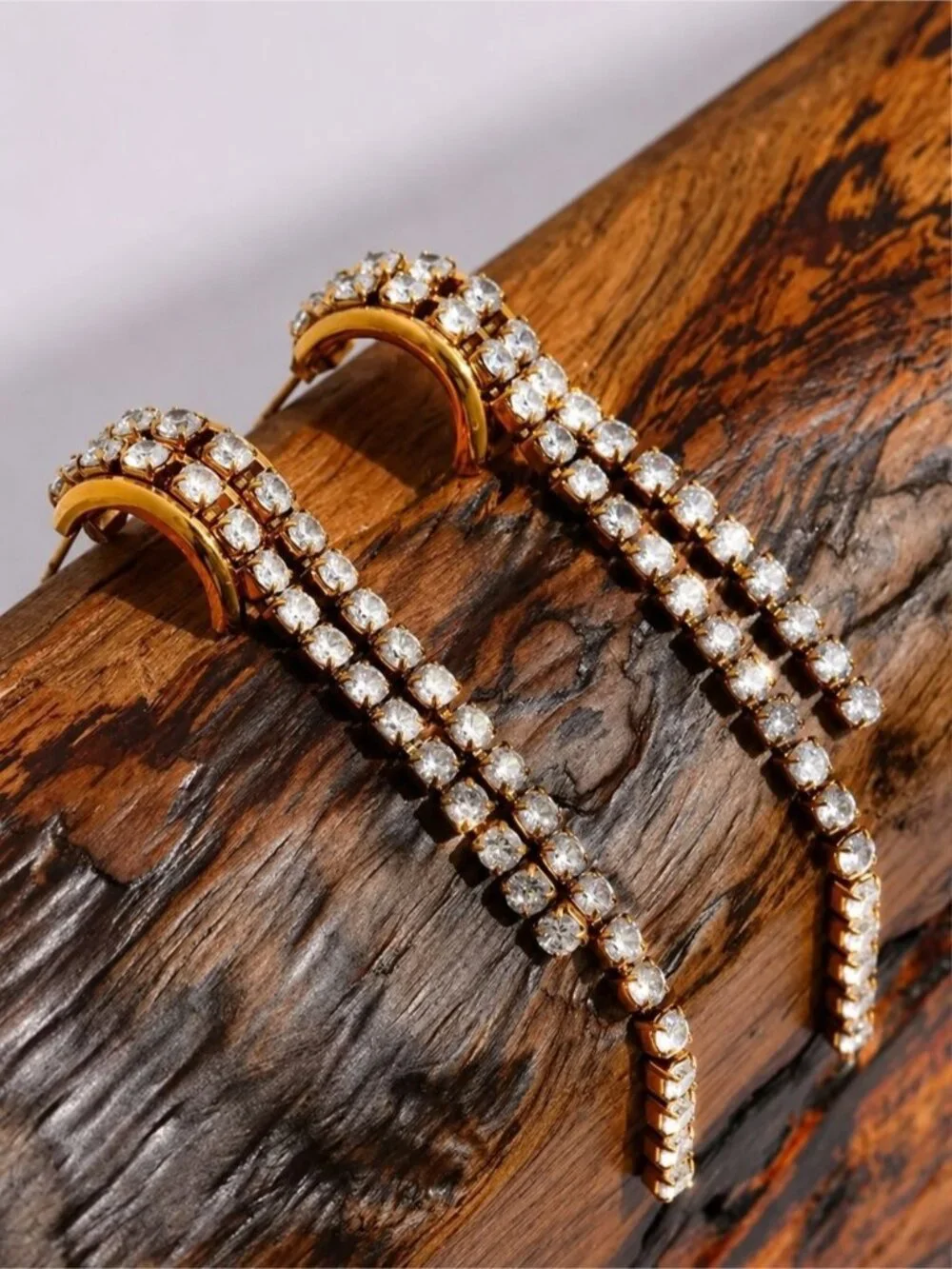 Gold Crystal Chain Drop Earrings